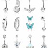 THUNARAZ Thunaraz 14G Belly Button Rings For Women Surgical Steel Belly Button Rings Clicker Cz Butterfly Belly Ring Stylish Reverse Curved Navel Ring Belly Piercing Pack 12 Pcs | Body Piercing Barbells