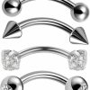 TGNEL 4Pcs 16G G23 Implant Grade Titanium Curved Eyebrow Barbell Internally Threaded 3Mm Prong Set Cz/Ball/Bezel Cz/Conical Ends Tragus Helix Ear Belly Lip Nipple Tongue Ring Body Piercing Jewelry 6-14Mm | Body Piercing Barbells