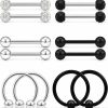 Lcolyoli Lcolyoli 12-18Pcs Nipple Ring 16G Surgical Steel Nipplerings Barbell Bar Nipple Hoop Rings Piercing Jewelry For Women Men Diamond Inlaid | Body Piercing Barbells