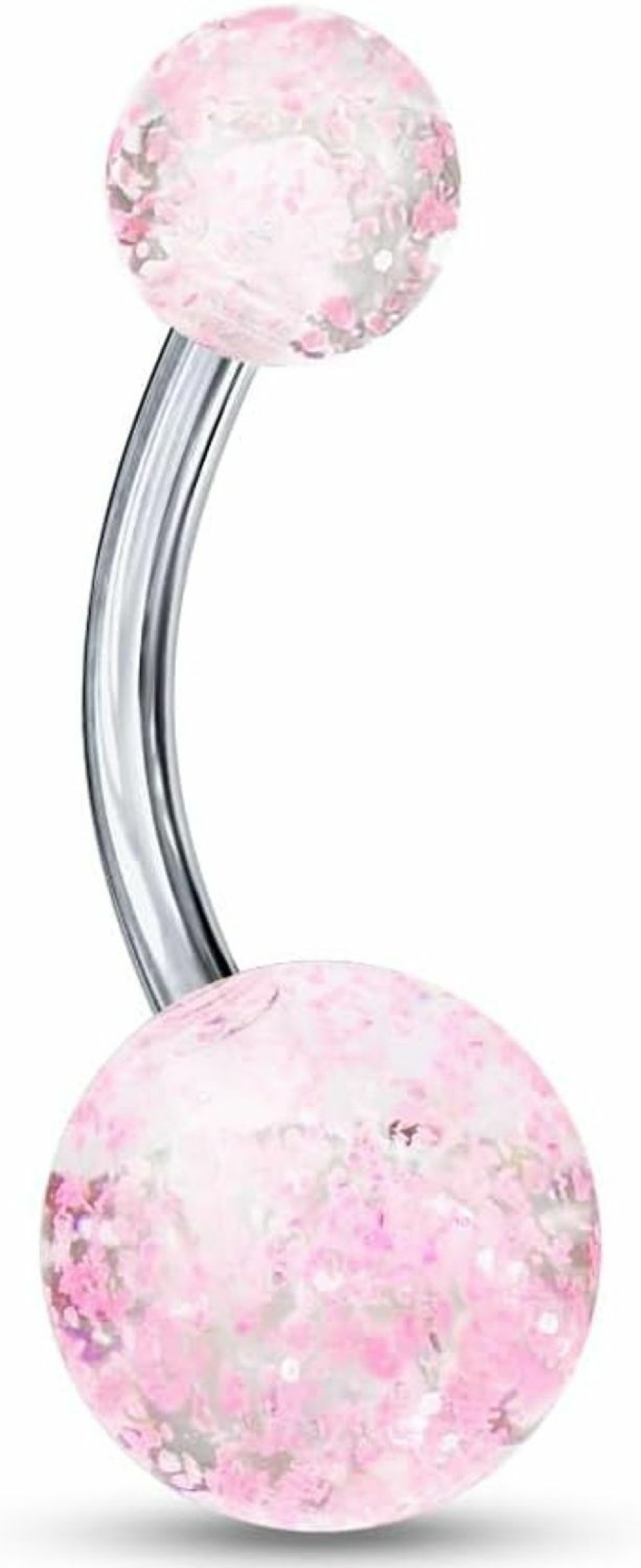 Forbidden Body Jewelry Forbidden Body Jewelry 14G Grade 23 Titanium Pink Ultra Glitter Acrylic Double Ball Belly Button Ring | Body Piercing Barbells