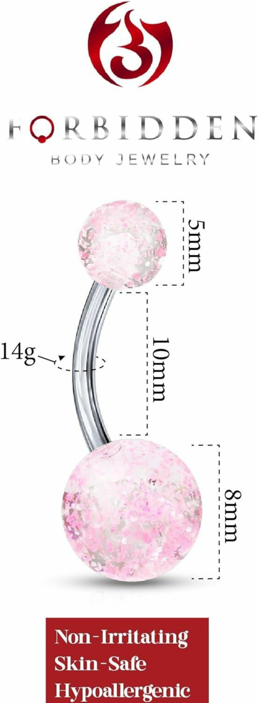 Forbidden Body Jewelry Forbidden Body Jewelry 14G Grade 23 Titanium Pink Ultra Glitter Acrylic Double Ball Belly Button Ring | Body Piercing Barbells