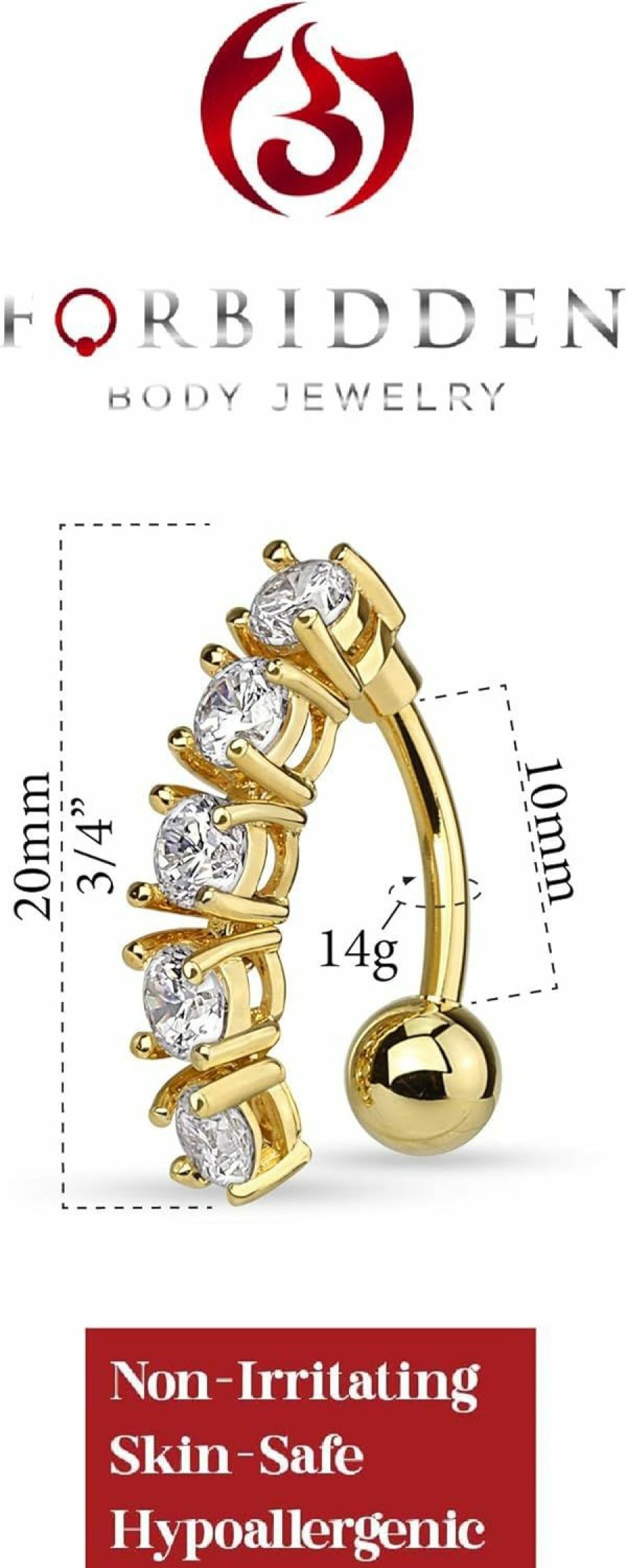 Forbidden Body Jewelry Forbidden Body Jewelry Surgical Steel Sexy Dangle Reverse Mount 5-Cz Vertical Drop Belly Button Ring | Body Piercing Barbells