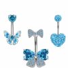 yantu 5Pcs 14G Belly Button Ring For Women Blue Butterfly Heart Navel Rings Stainless Steel Short Bar Cz Curved Barbells Dangle Body Piercing Jewelry With Gift Box | Body Piercing Barbells