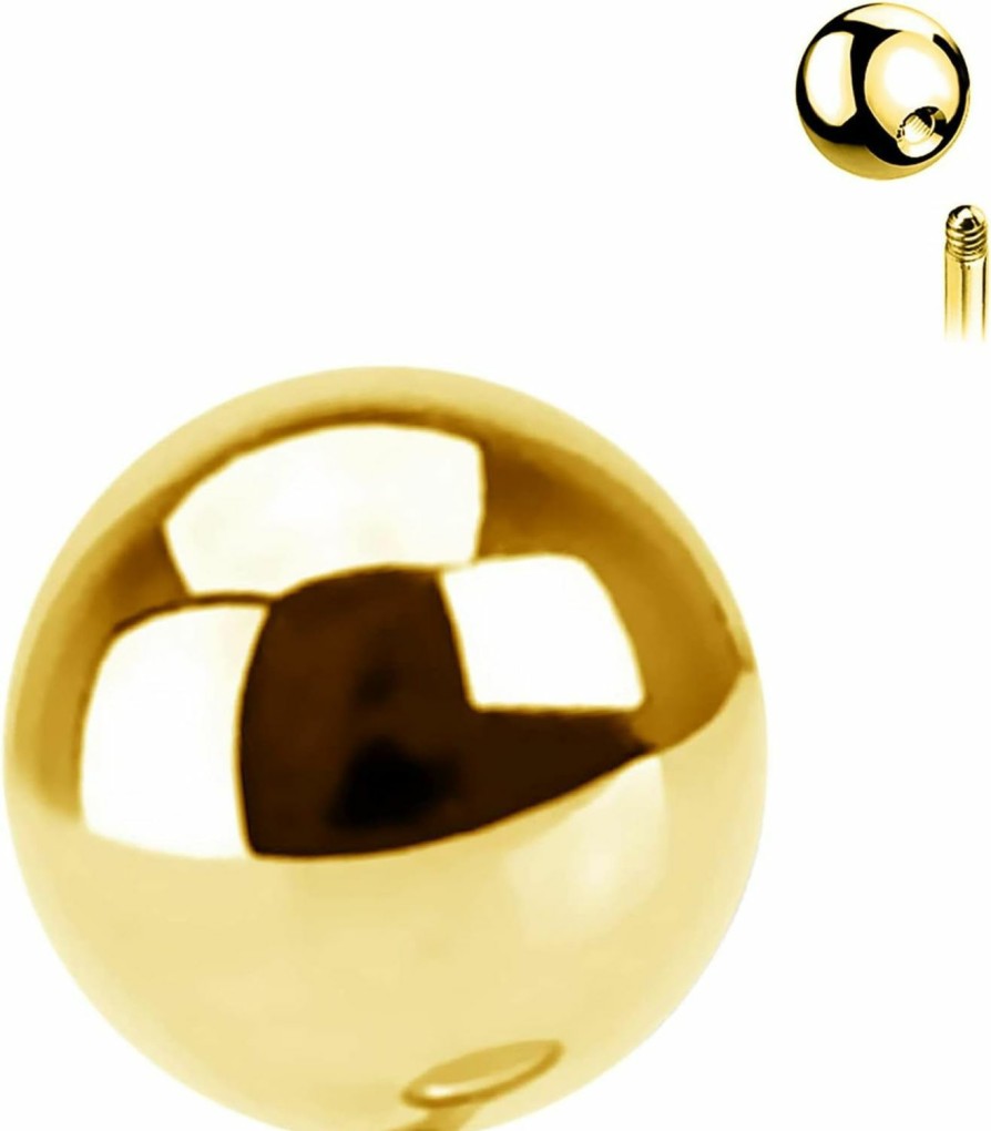 COCHARM Cocharm 14K Solid Gold Top Ball 3Mm Real 14K Yellow Gold Lip Top Ball For 16G 14K Gold Cartilage Back Ball Replacement Externally Threaded 3Mm Ball | Body Piercing Barbells