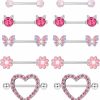 FIBO STEEL Fibo Steel Nipple Rings For Women Nipple Piercing Jewelry 316L Stainless Steel Cute Cz Heart Flower Butterfly Barbell Nipple Rings Jewelry,5 Pairs 14G | Body Piercing Barbells