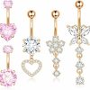 Leocuci Leocuci Surgical Stainless Steel Dangle Belly Button Rings Piercing For Women Belly Ring Dangling Jewelry With Heart Flower Butterfly Rose Gold 14G | Body Piercing Barbells