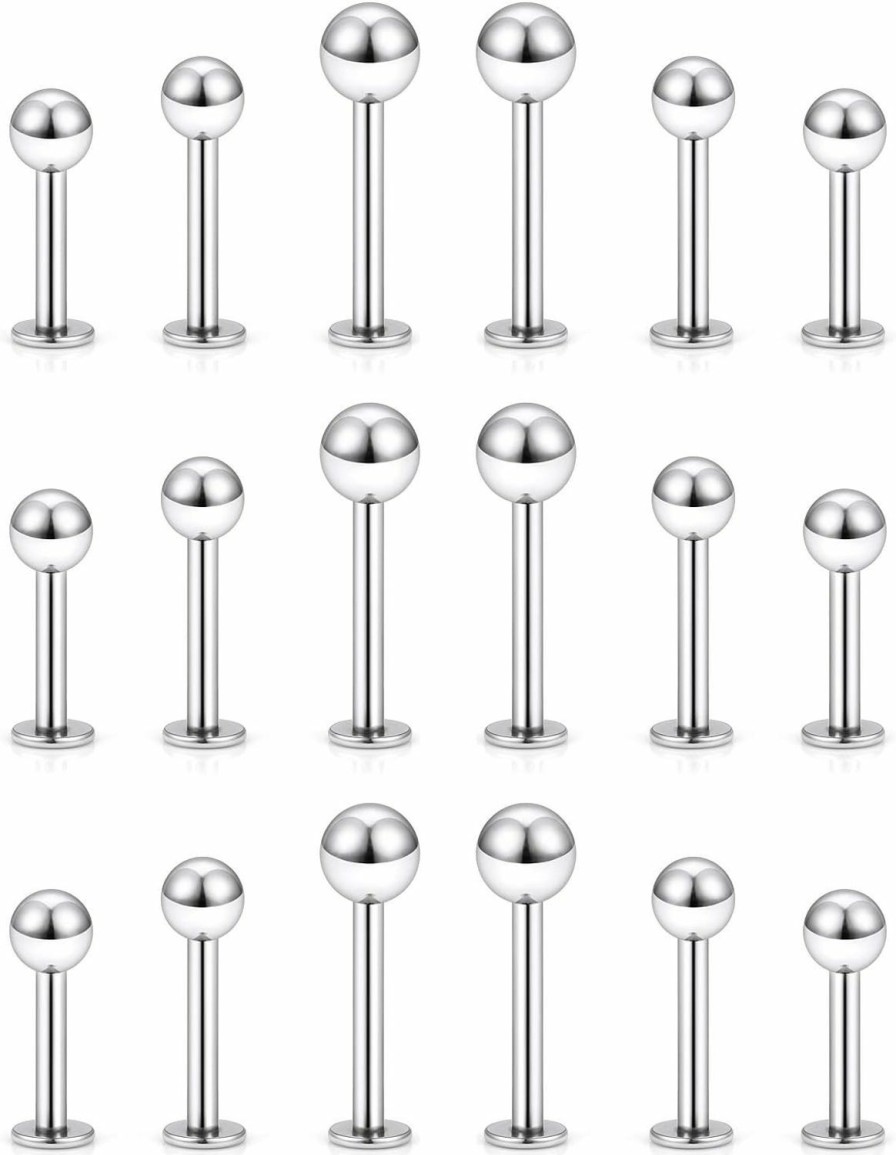 Yaalozei Yaalozei 20G 16G 14G 12G Lip Labret Medusa Monroe Rings Studs Surgical Steel Tragus Helix Cartilage Earring Stud Rings Piercing Jewelry Bar Length 8Mm 10Mm 12Mm Mix Color 18Pcs | Body Piercing Barbells