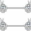 Niaspi Niaspi 14G Skull Nipple Rings For Women Girls Surgical Steel Clear Diamond Crown Nipple Studs Straight Bar Barbell Nipplerings Body Piercing Jewelry | Body Piercing Barbells