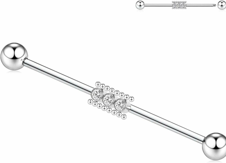 GAGABODY Gagabody Industrial Bar Industrial Piercing Jewelry 14G Industrial Barbell Surgical Steel For Women Men With Cz/Pyramid/Cross Surface Cartilage Earring Body Piercing Jewelry 1 1/2 Inch 38Mm | Body Piercing Barbells