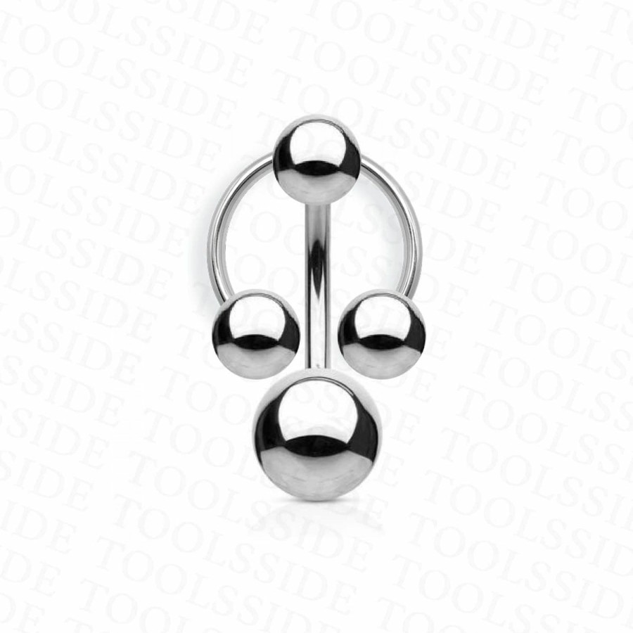 TOOLSSIDE Toolsside Vch Jewelry Vertical Hood Piercing For Women - 4 Balls Surgical Steel Horseshoe & Barbell Combo For Vch Piercing - 14G Curved Barbell Genital Piercing, Stainless Steel, Surgical Steel | Body Piercing Barbells