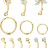 Ubjuliwa Ubjuliwa 12Pcs 16G Rook Piercing Jewelry Eyebrow Rings Stainless Steel Belly Lip Ring Cartilage Hoop Rook Daith Earrings Tragus Cz Body Piercing Curved Barbell | Body Piercing Barbells