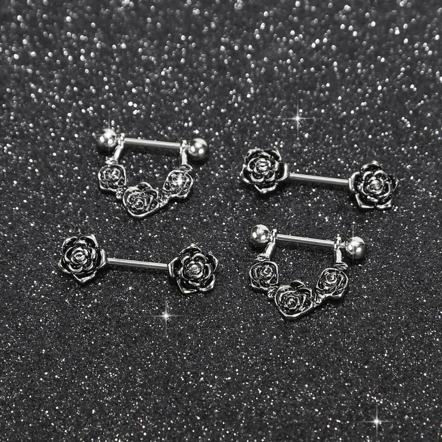 NASAMA Nasama Stainless Steel Rose Nipple Ring Cz Stars Nipple Barbell Rings Nipple Tongue Body Piercing Jewelry | Body Piercing Barbells