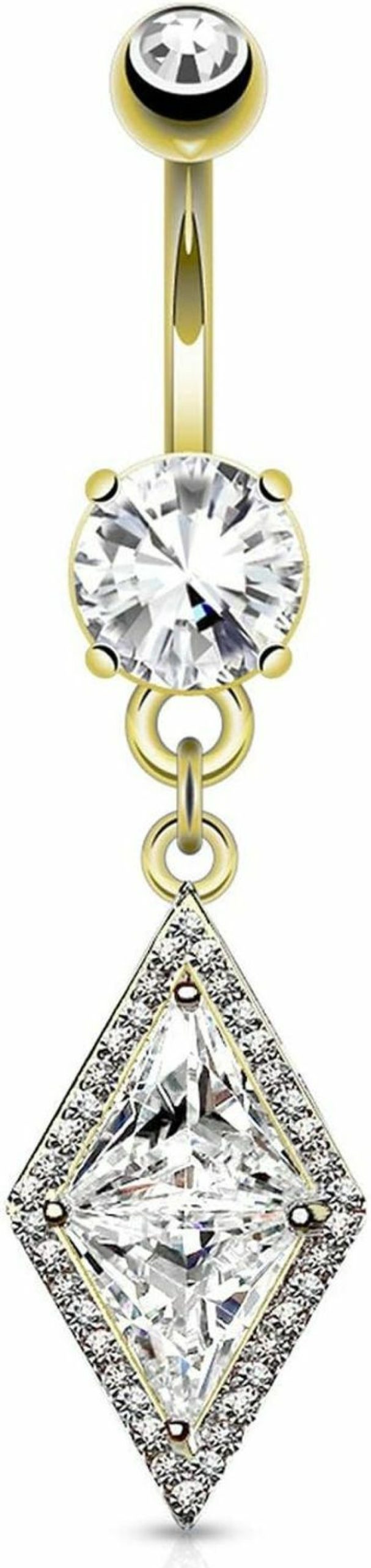 Forbidden Body Jewelry Forbidden Body Jewelry Surgical Steel Fancy Dia-Cut Pave Cz Triangle Dangle Belly Ring (Choose Color) | Body Piercing Barbells