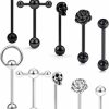 Yaalozei Yaalozei 14G Skull Tongue Rings For Women Men Hypoallergenic 316L Surgical Steel Tongue Barbells Rose Door Lock Tongue Teaser Double Bar Slave Ring Nipple Ring Ring Body Piercing Jewelry Silver Black | Body Piercing Barbells