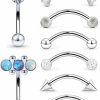 Boernfnso Boernfnso 16G Rook Piercing Jewelry Surgical Steel Eyebrow Rings 8Mm Cz Diamonds Silver Metal Ball Opal Glittering Forward Helix Tragus Daith Piercing Jewelry Snug Earrings Studs Curved Barbell 8Pcs | Body Piercing Barbells