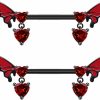 Kokoma 14G Punk Bat Nipple Rings Stainless Steel Dangle Heart Red Crystal Tongue Ring Nipplerings Nipple Piercing Piercing Body Jewelry Barbell For Women Girls | Body Piercing Barbells