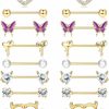 ZELORES Zelores 8 Pairs 14G Nipple Rings For Women Stainless Steel Cz Striaght Barbell Tongue Ring Nipple Ring Set Butterfly Devil Heart Nipple Piercing Jewelry 16Mm 5/8Inch | Body Piercing Barbells