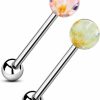 COCHARM Cocharm 2Pcs G23 Solid Titanium Tongue Rings For Women Flower Hypoallergenic Acrylic Tongue Ring 14G Tongue Barbells Cute Tongue Piercing Jewlery | Body Piercing Barbells