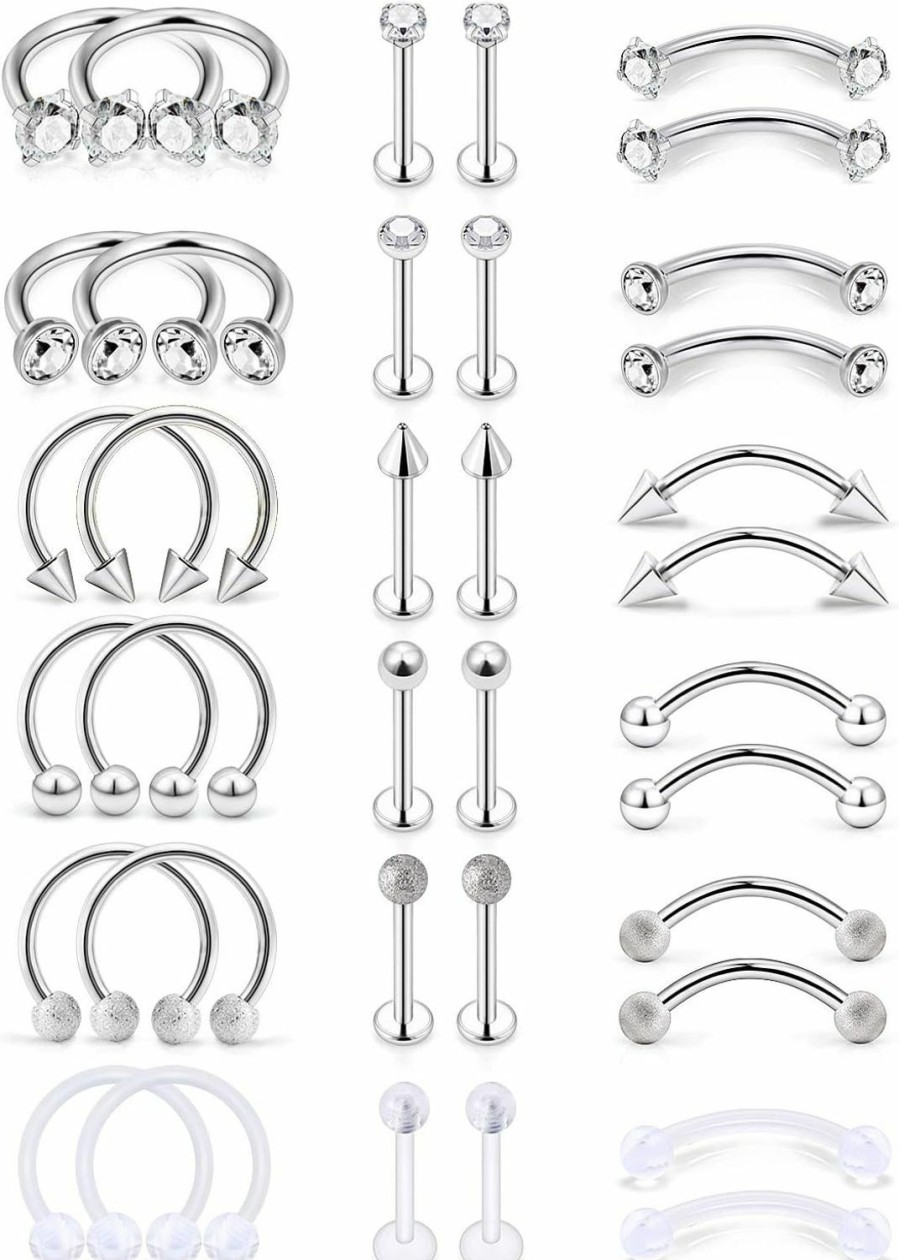 SCERRING Scerring Tragus Earrings 16G Stainless Steel Horseshoe Eyebrow Lip Rings Nail Tragus Helix Rook Cartilage Earrings Studs Ring Medusa Piercing Jewelry 8Mm 36Pcs | Body Piercing Barbells