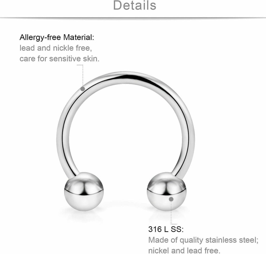 SCERRING Scerring Tragus Earrings 16G Stainless Steel Horseshoe Eyebrow Lip Rings Nail Tragus Helix Rook Cartilage Earrings Studs Ring Medusa Piercing Jewelry 8Mm 36Pcs | Body Piercing Barbells