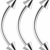 Evonix 3Pc 16G Curved Barbell Lip Ring Stainless Steel Eyebrow Barbells Spike Daith Earrings | Body Piercing Barbells