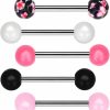 COCHARM Cocharm 14G Acrylic Plastic Tongue Rings Pack For Women Pink Plastic Tongue Piercing Jewelry Kawaii Pearl Tongue Rings | Body Piercing Barbells