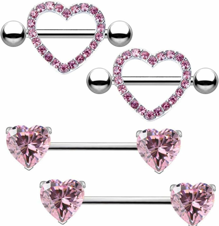 HEKEUOR Hekeuor 14G Surgical Steel Nipple Ring Cz Barbell Heart Shape For Women Nippleshield Piercing Body Piercing | Body Piercing Barbells