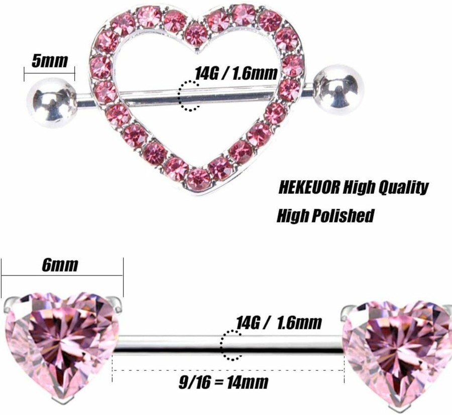 HEKEUOR Hekeuor 14G Surgical Steel Nipple Ring Cz Barbell Heart Shape For Women Nippleshield Piercing Body Piercing | Body Piercing Barbells