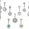 SENNI Senni 9 Pcs 14G Stainless Steel Dangle Belly Button Rings Screw Navel Barbell Piercing Jewelry For Women (Steel Color) | Body Piercing Barbells