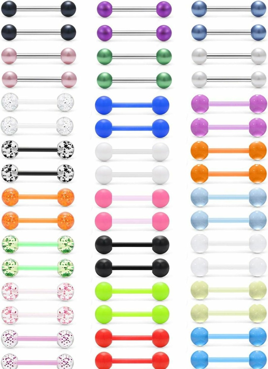 Yaalozei Yaalozei 14G Glow In Dark Plastic Nipple Tongue Rings 16Mm Flexible Nipple Tongue Rings Retainer Straight Barbell Piercing Jewelry 5/8Inch 36Pcs-48Pcs | Body Piercing Barbells