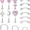 JOERICA Joerica 15 Pcs 16G Rook Piercing Jewelry Curved Eyebrow Rings Stainless Steel Butterfly Heart Moon Flower Barbell Cz Belly Lip Rings Cartilage Hoop Rook Daith Earrings Tragus Body Piercing Jewelry | Body Piercing Barbells