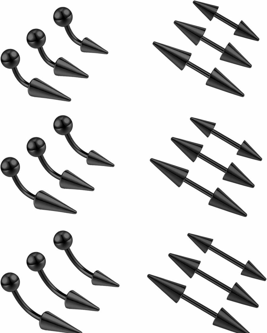 ZS Zs 18Pcs Spike Eyebrow Piercing Jewelry, 16G Curved Barbell Vertical Labret Lip Rings, Spike Tragus Helix Earrings Rook Nose Bridge Rings For Women Men | Body Piercing Barbells