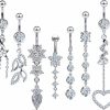 Vsnnsns Vsnnsns 14G Belly Button Rings Belly Rings For Women Stainless Steel Cz Opal Dangle Belly Button Piercing Jewelry Belly Rings Bars Curved Navel Ring Barbell Body Jewelry Piercing For Women Men 9Pcs | Body Piercing Barbells