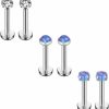 Ruifan Ruifan Opal & Clear Cz Internally Threaded Stainless Steel Labret Monroe Lip Ring Tragus Helix Earring Stud 16G 1/4\" 6Mm 6Pcs | Body Piercing Barbells