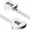 Salwosai Salwosai 14G Stainless Steel Nipple Rings Bite Me Heart-Shaped Letter Straight Barbell Bars Tongue Ring 16Mm(5/8 Inch) Body Piercing Jewelry | Body Piercing Barbells