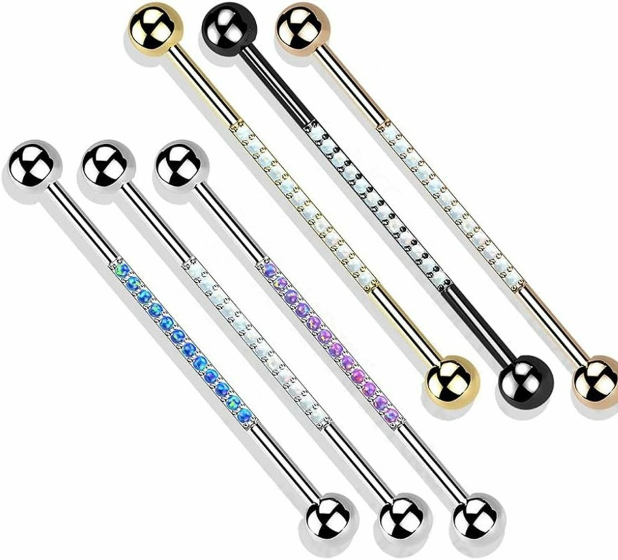 Pierced Owl Pierced Owl - 14Ga G23 Implant Grade Titanium Synthetic Opal Lined Industrial Barbell | Body Piercing Barbells