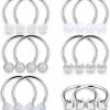 SCERRING Scerring 6 Pairs 16G 14G Stainless Steel Horseshoe Nipple Rings Hoop Cartilage Earrings Nipplerings Piercing Jewelry Women Men Clear Cz 14Mm 16Mm | Body Piercing Barbells