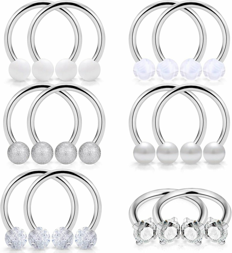 SCERRING Scerring 6 Pairs 16G 14G Stainless Steel Horseshoe Nipple Rings Hoop Cartilage Earrings Nipplerings Piercing Jewelry Women Men Clear Cz 14Mm 16Mm | Body Piercing Barbells