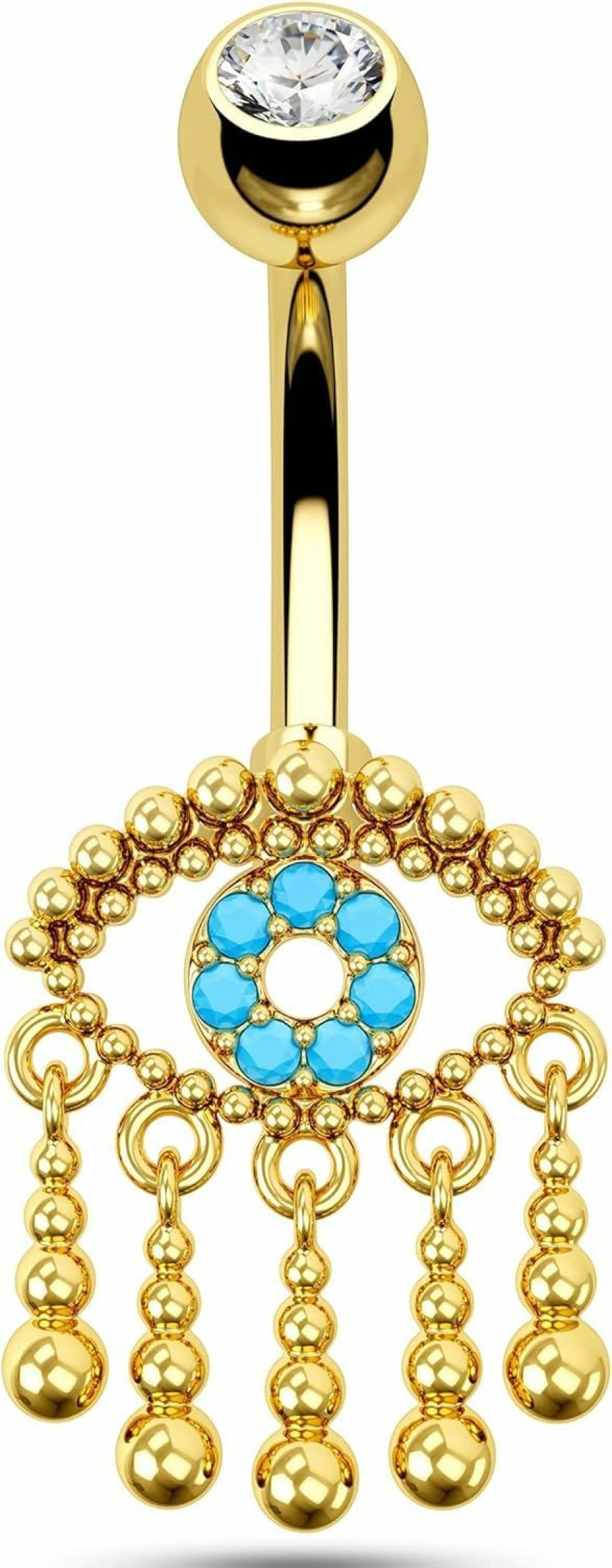 COCHARM Cocharm Evil Eye Belly Button Rings Dangling Belly Rings Gold Silver Cute Tassel Belly Rings 14G Blue Turquoise Eye Belly Button Ring Stainless Steel Navel Piercing For Women | Body Piercing Barbells