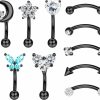 ZZHDCC Zzhdcc 8-12Pcs 16G Rook Piercing Jewelry Daith Rook Earrings For Women Men 316L Stainless Steel Eyebrow Rings Curved Barbell Belly Lip Ring Cz Cartilage Tragus Helix Piercing Jewelry 6Mm Black Silver | Body Piercing Barbells