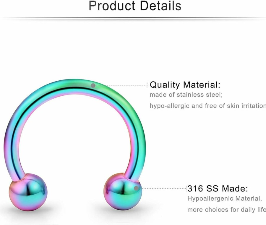 Cisyozi Cisyozi 20G 16G 14G 12G 8G 6G Septum Stretching Kit Ear Gauges Tunnels Plugs Earrings Stretcher Surgical Steel Horseshoes Septum Nose Eyebrow Lip Rings Tragus Helix Cartilage Earring Piercing Jewelry | Body Piercing Barbells