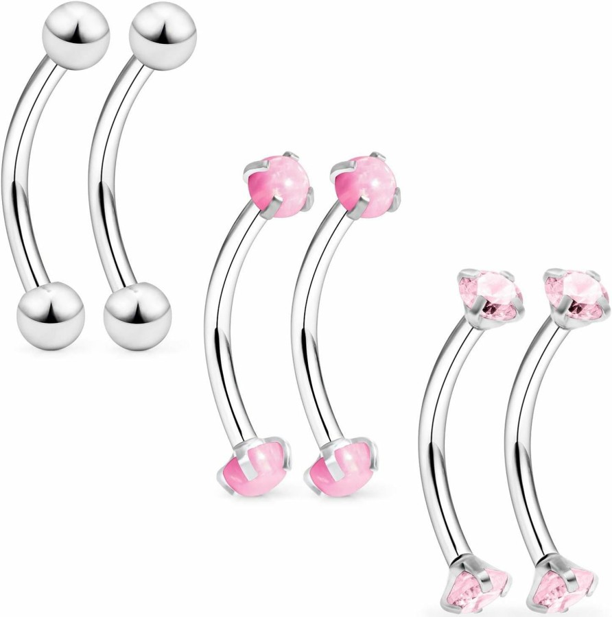 Ocptiy Ocptiy 16G 10Mm Eyebrow Rook Piercing Jewelry 316L Surgical Steel Belly Lip Rings Snake Eye Tongue Rings Curved Barbell Vertical Lip Labret Rings Piercing Jewelry For Women Men 3Mm Opal Cz Ball | Body Piercing Barbells