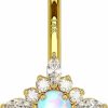 COCHARM Cocharm 14K Gold Star Belly Rings 14G Diamond And Opal Solid Gold Belly Button Ring Barbell For Women | Body Piercing Barbells