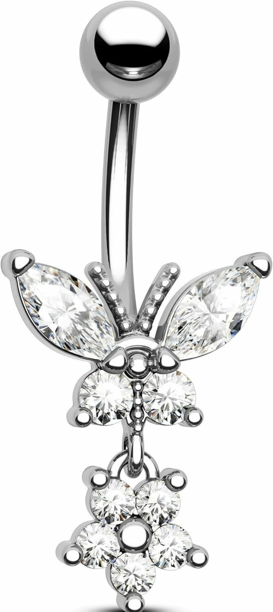 CM Crareesi Mania Cm Crareesi Mania Belly Button Ring Dangle 14G Belly Button Rings Butterfly 316L Stainless Steel Short Belly Button Ring 14G Belly Button Piercing Jewelry | Body Piercing Barbells