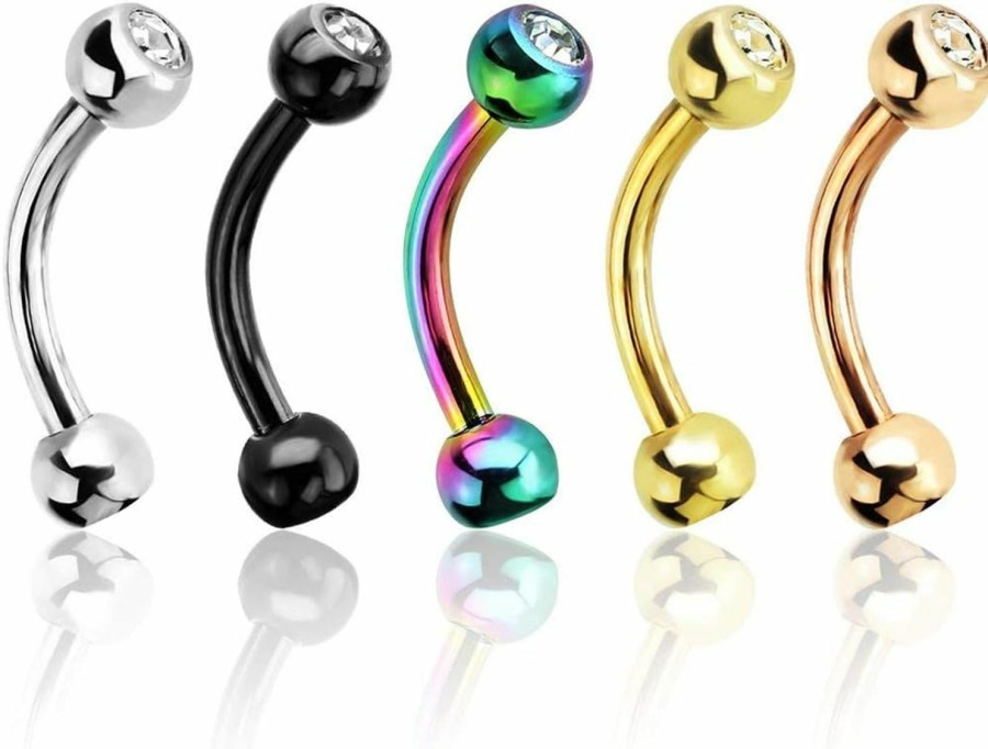 Forbidden Body Jewelry Forbidden Body Jewelry 16G Surgical Steel Curved Barbells For Eyebrow/Rook/Daith Piercing And More (5-Pack 8Mm) | Body Piercing Barbells