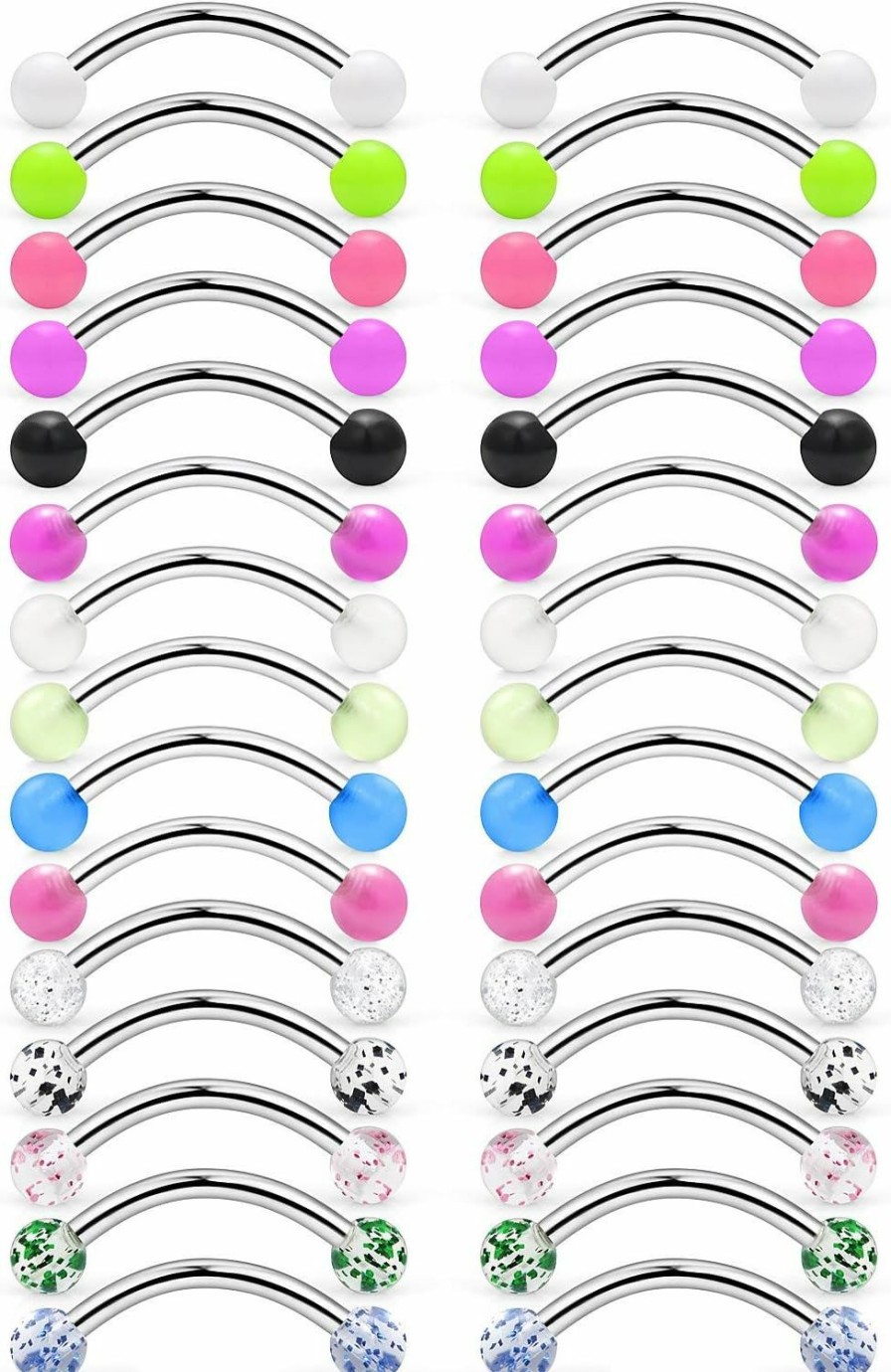 SCERRING Scerring 16G 14G Stainless Steel Curved Barbell Snake Eyes Tongue Ring Nipplerings Nipple Rings Piercing Jewelry Retainer 14Mm 16Mm 30Pcs | Body Piercing Barbells