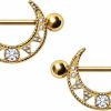 Pierced Owl Pierced Owl 14Ga Gold Plated Stainless Steel Jeweled Tribal Crescent Moon Nipple Shields, Sold As A Pair | Body Piercing Barbells