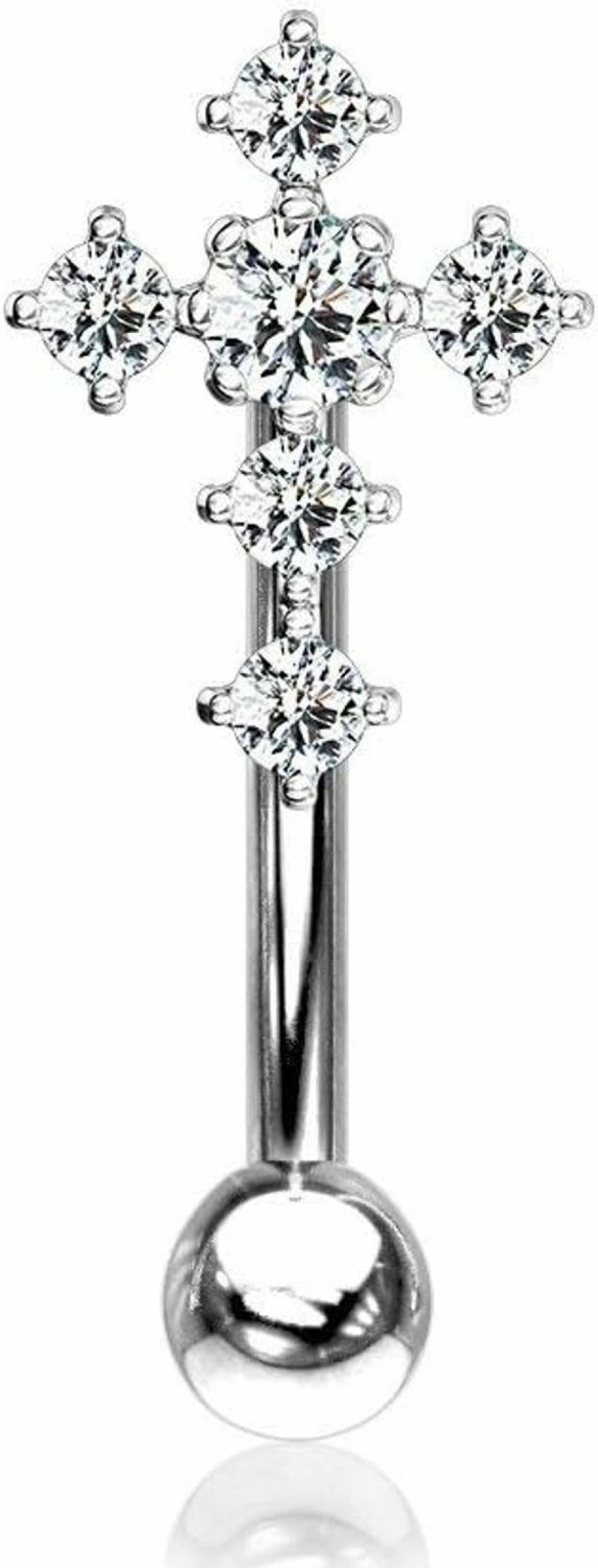 Forbidden Body Jewelry Forbidden Body Jewelry 16G 8Mm Surgical Steel Curved Barbell For Daith, Eyebrow, Rook & Belly Button With Cz Cross Top | Body Piercing Barbells