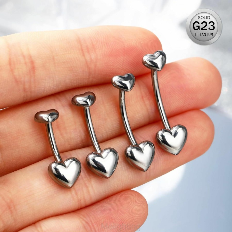 Melighting Melighting Titanium Belly Button Ring 14G Heart Belly Ring Internally Threaded G23 Titanium Belly Piercing Hoop Navel Barbell Body Piercing Jewelry | Body Piercing Barbells