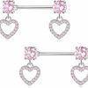 Dtexhif Dtexhif Heart Nipple Rings For Women 14G Surgical Steel Barbell Nipple Shield Clear Cz Nipple Bars Pink Heart Body Piercing Jewelry For Girls | Body Piercing Barbells